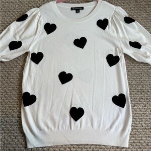 INC International Concepts White Sweater with Black Heart Design